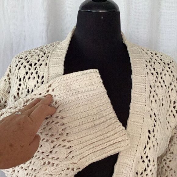 POL Open Knit Cream Long Duster Sweater Women’s Small - Picture 5 of 9